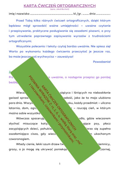 KARTA PRACY Z ORTOGRAFII