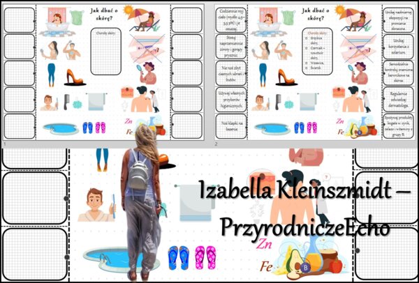 Notatka okienkowa/stacja zadaniowe/notatka/notatka graficzna/karta pracy/sketchnotka „Jak dbać o skórę?”, „Higiena i choroby skóry” w pdf. Biologia 7 dział „Organizm człowieka. Skóra - powłoka organizmu”. Materiał wykonany na podstawie podręcznika z wyda