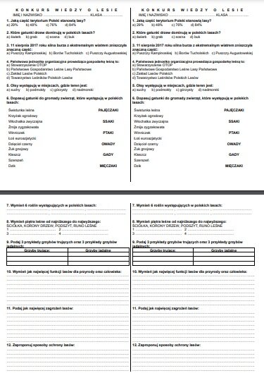 Konkurs wiedzy o lesie