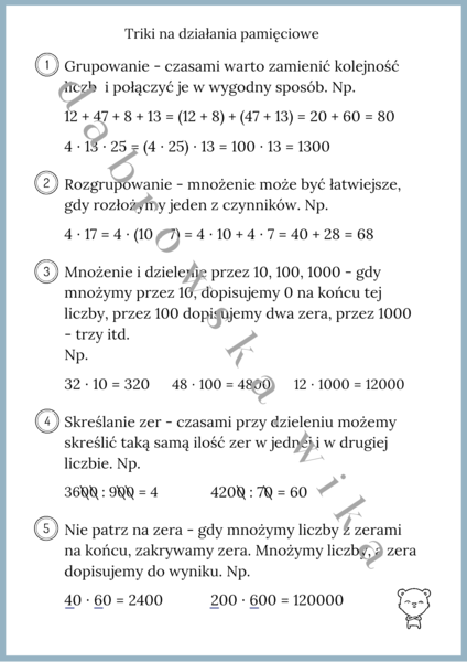 Triki na działania pamięciowe - notatka