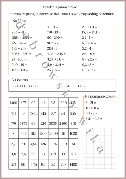 Działania pamięciowe - kodowanka
