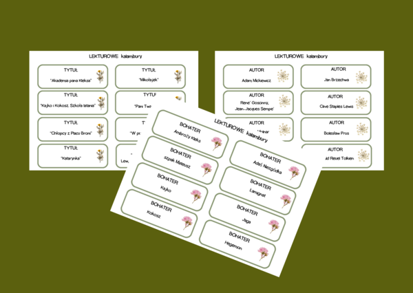 LEKTUROWE KALAMBURY – lektury kl. 4-6 – egzamin – powtórka – fiszki – 96 szt.