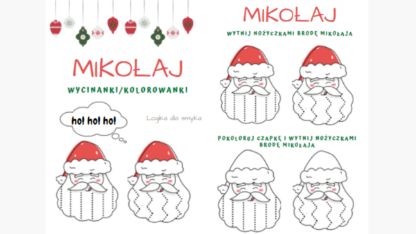 Mikołaj - wycinanki/kolorowanki
