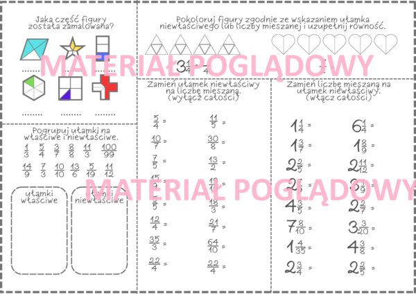 Powtórzenie wiadomości (karta pracy) - ułamki zwykłe klasa 4