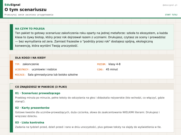 Scenariusz zakończenia roku szkolnego klasy 4-8 | Ekosystem | gotowy do druku + karty dla uczniów [KONIEC ROKU]