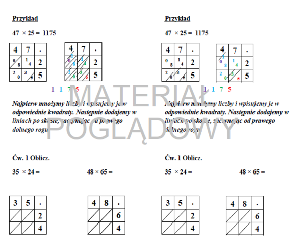 Mnożenie pisemne metodą przekątnych
