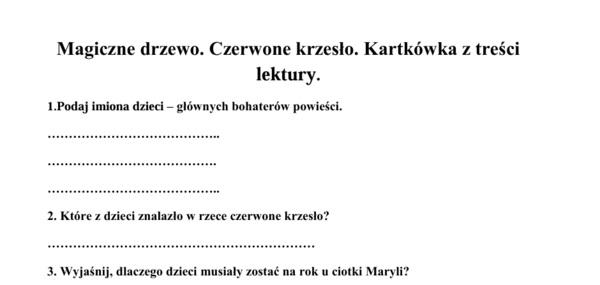 Magiczne drzewo. Kartkówka z lektury.