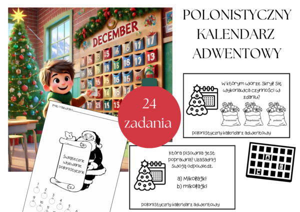 Polonistyczny kalendarz adwentowy, świąteczne wyzwanie dla uczniów 5-8 klasa SP