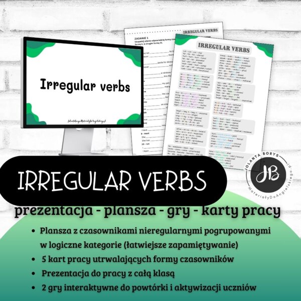 Czasowniki nieregularne – klasa 6 | Plansza + karty pracy + prezentacja + gry interaktywne