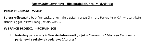 Karty pracy - Śpiąca królewna i Czarownica