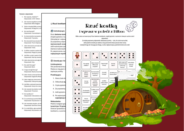🎲 Gra "Rzuć kostką" – "HOBBIT, CZYLI TAM I Z POWROTEM" - 36 pytań +odpowiedzi