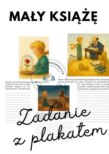 Zadanie z plakatem — ,,Mały Książę" (3 sztuki z kluczem odpowiedzi)