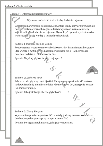 Wyprawa do Jaskiń Liczb - liczby dodatnie i ujemne