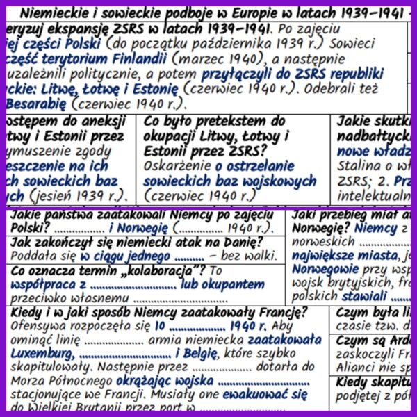 Niemieckie i sowieckie podboje w Europie w latach 1939–1941: notatki i karta pracy