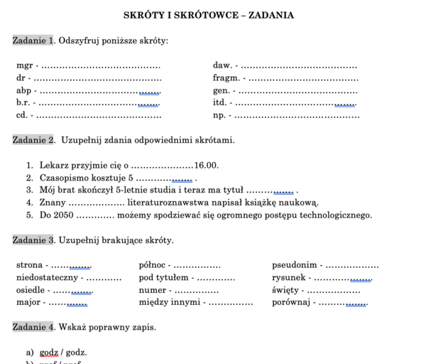 Skróty i skrótowce - zadania