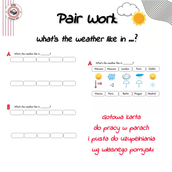 Pairwork - What's the weather like in...? Angielski dla początkujących