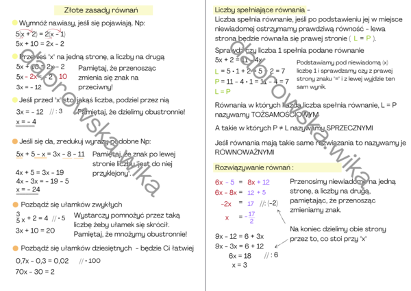 Równania - najważniejsze informacje