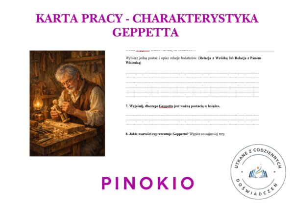 KARTA PRACY - charakterystyka Geppetta. Lektura ,,Pinokio"