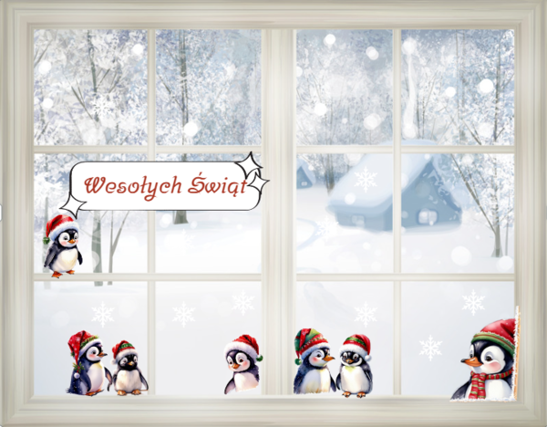 Dekoracja świąteczna bożonarodzeniowa na okno - Pingwinki