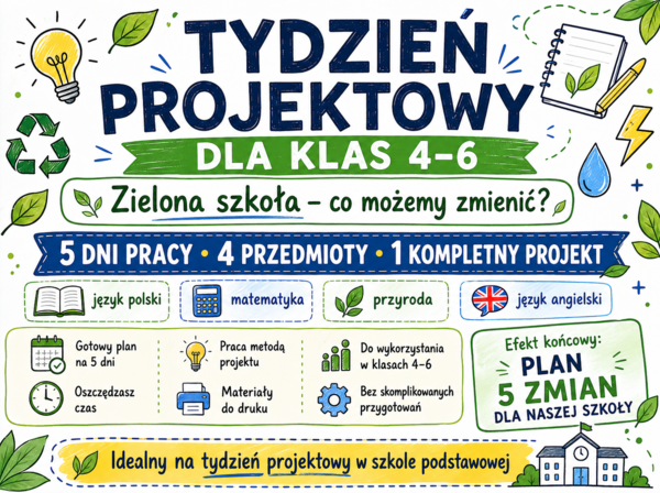 Tydzień projektowy klasy 4-6 – projekt interdyscyplinarny: polski, matematyka, przyroda, angielski - PAKIET MATERIAŁÓW! 5 DNI PRACY • 4 PRZEDMIOTY • 1 KOMPLETNY PROJEKT