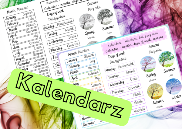 Kalendarz - angielska wklejka do zeszytu - PLAKAT