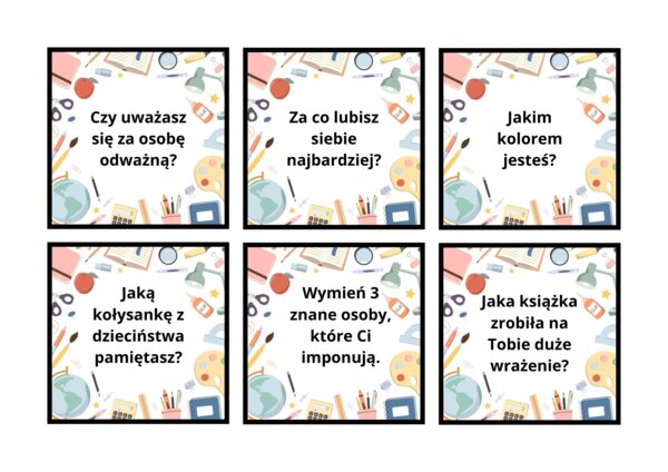 Karty, integracja, początek roku szkolnego, 60 kart pdf