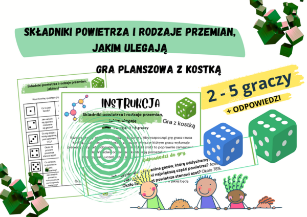 Składniki powietrza i rodzaje przemian, jakim ulegają - gra planszowa z kostką