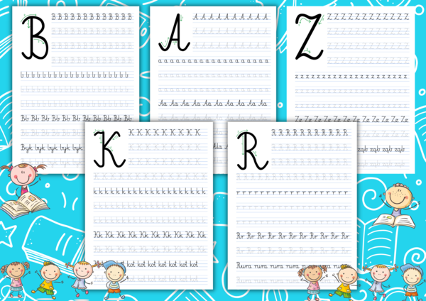 Kaligrafia - litery a do z - bez polskich znaków