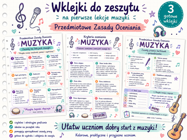 Przedmiotowe Zasady Oceniania – muzyka | gotowe wklejki do zeszytu