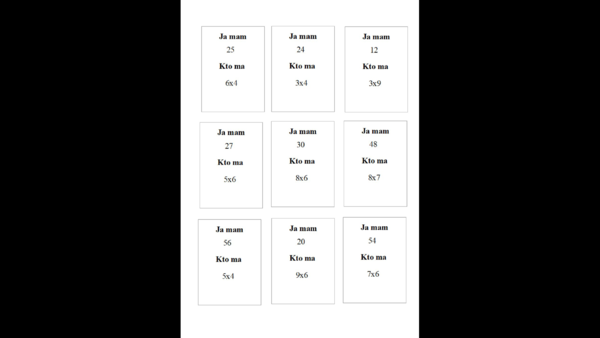 Zestaw kart typu kto ma, ja mam - gra matematyczna