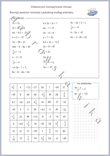 Podstawowe rozwiązywanie równań - kodowanka