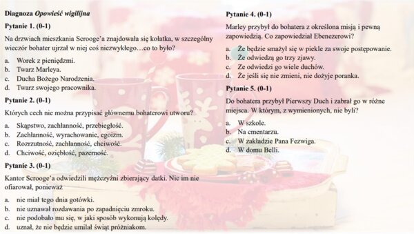 Test z lektury "Opowieść wigilijna"