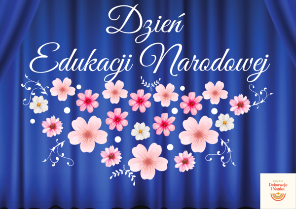 Dekoracja na Dzień Edukacji Narodowej do druku PDF – kwiaty i napis