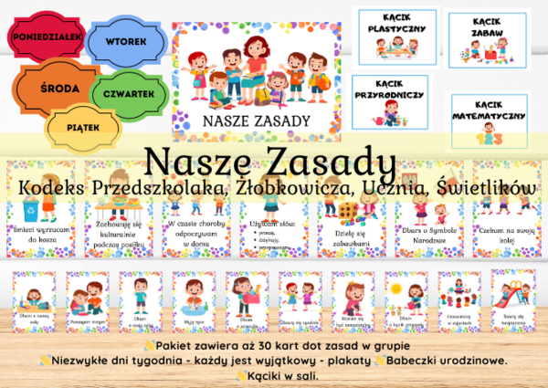 Nasze zasady - kodeks przedszkolaka, ucznia, świetliczka, grupy, żłobkowicza