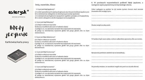 Błędy językowe - kartkówka/karta pracy