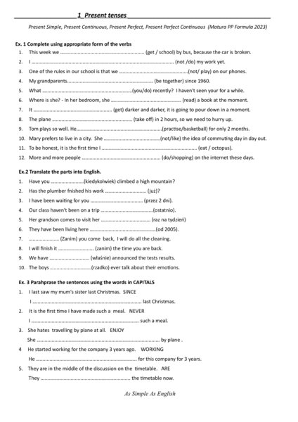 Czasy z języka angielskiego. Matura podstawowa.