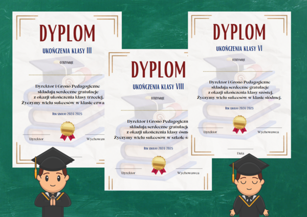 Eleganckie Dyplomy na Zakończenie Roku Klasy I-VIII