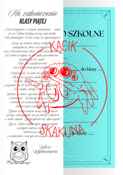 NAKŁADKA na świadectwo - KLASA 5 (PAKIET 2 WERSJI)