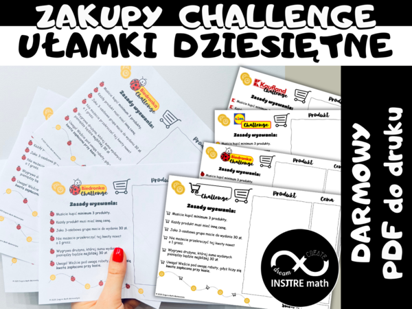 Darmowe wyzwanie matematyczne - Zakupy Challenge. Jednostki monetarne, ułamki dziesiętne.