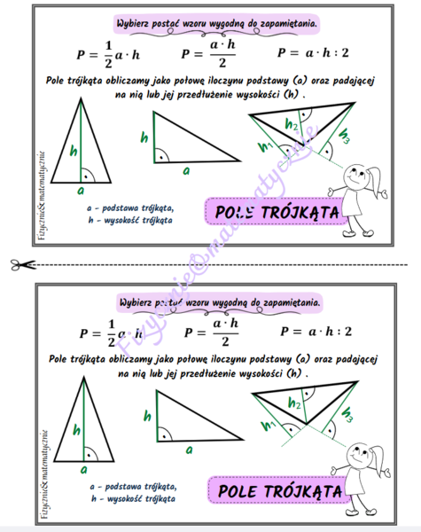 Pole trójkąta - wklejka do zeszytu.