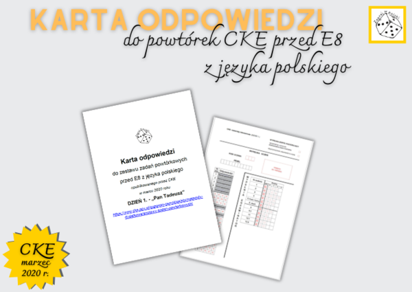 Karta odpowiedzi do do powtórek CKE przed E8  z języka polskiego - DZIEŃ 1. "Pan Tadeusz"