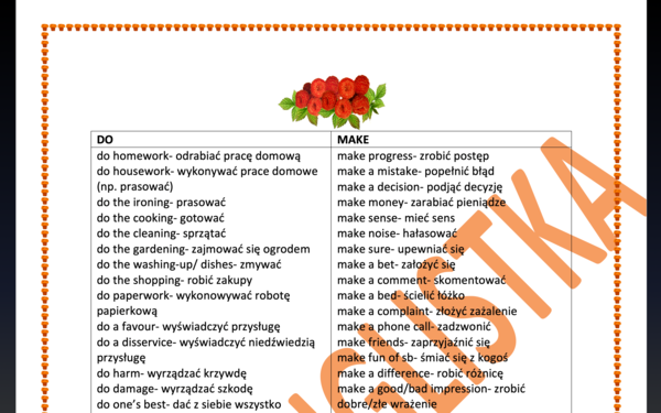 Do i Make - obszerna lista z kolokacjami wraz z tłumaczeniem na polski + 3 ćwiczenia z kluczem.