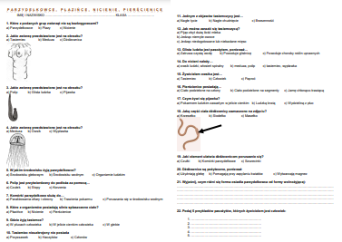 TEST - PARZYDEŁKOWCE, PŁAZIŃCE, NICIENIE, PIERŚCIENICE