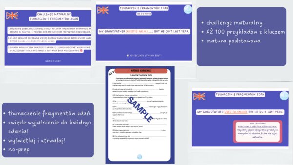 Maturalny Challenge #1: 100 tłumaczeń pod klucz CKE (klucz, krótkie wyjaśnienia + 10 setów do druku)