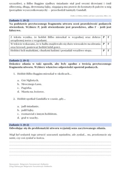 Arkusz egzaminacyjny "Hobbit, czyli tam i z powrotem"
