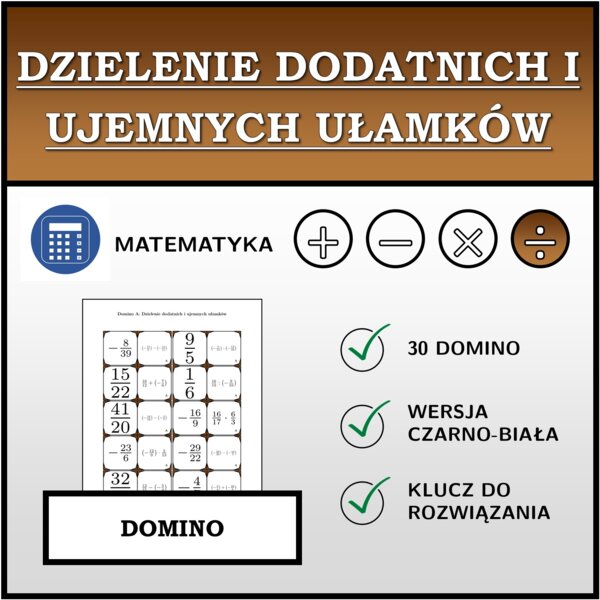 Domino - Dzielenie dodatnich i ujemnych ułamków | matematyka
