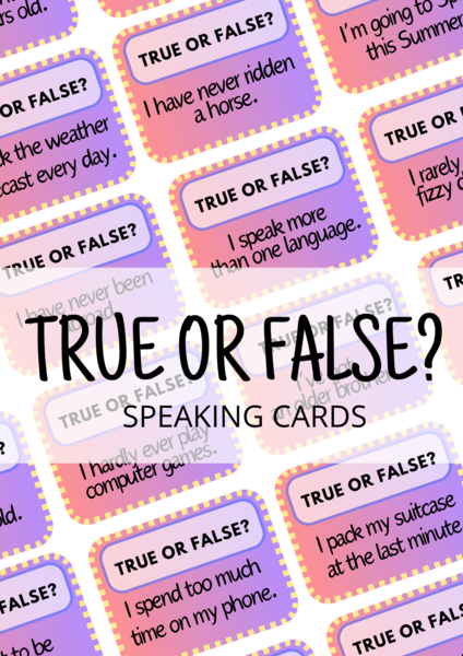 TRUE OR FALSE? B1 - 120 Speaking Cards - karty do mówienia - angielski - do zalaminowania - gra językowa - wakacje - summer