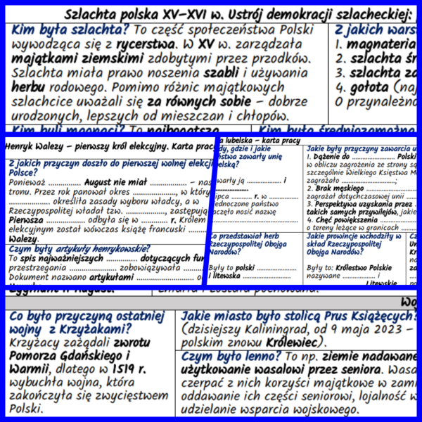 Polska XV–XVI w. Dzieje polityczne, ekonomia i gospodarka – komplet notatek i kart pracy