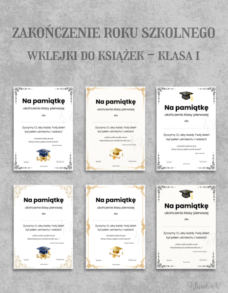 Wklejki do książek na zakończenie roku - klasa 1