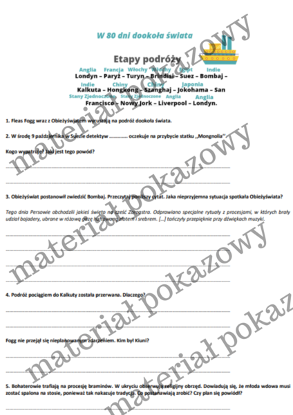 Karta pracy ,,W 80 dni dookoła świata''